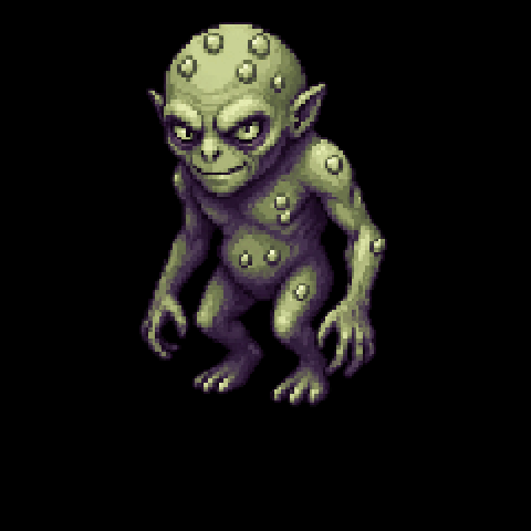 Crepuscular Homunculus, a little green creature with bubbling skin