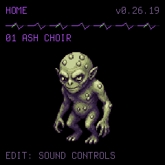 Firmware HOME screen with ASH CHOIR selected and the Homunculus character