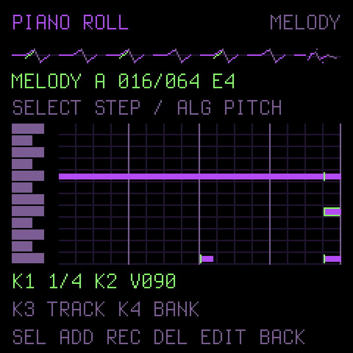 Native piano roll displaying melody notes, pitch, velocity and track controls